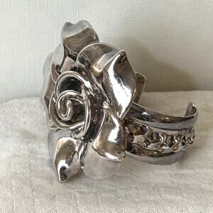 One-of-a-Kind Sculptural Sterling Silver Rose Cuff – Statement Piece, 76g